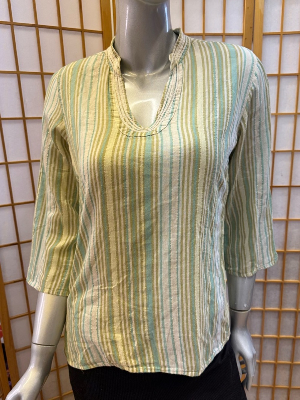 Old Navy Mint Green and Cream Striped V-Notch Tunic